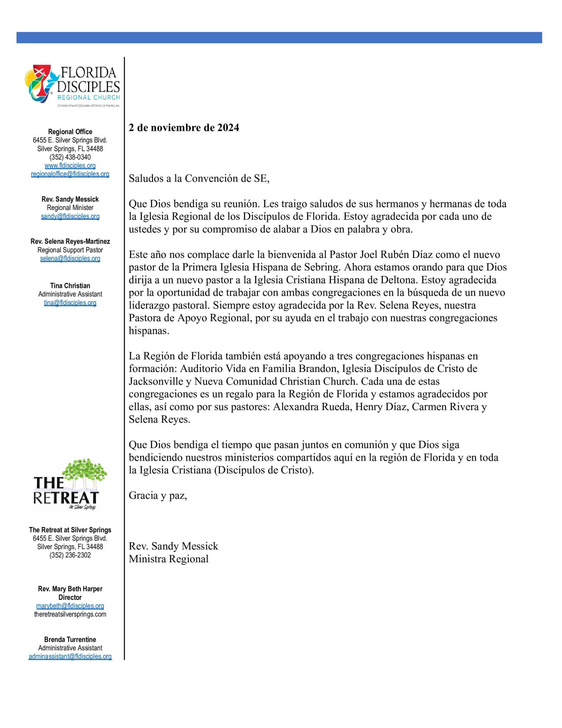 Saludos Pastora Regional